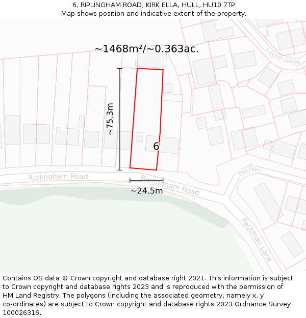 6, RIPLINGHAM ROAD, KIRK ELLA, HULL, HU10 7TP: Plot and title map