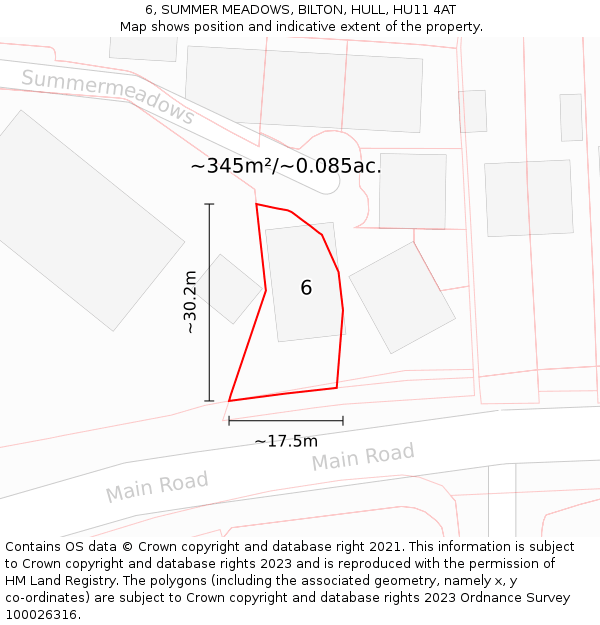 6, SUMMER MEADOWS, BILTON, HULL, HU11 4AT: Plot and title map