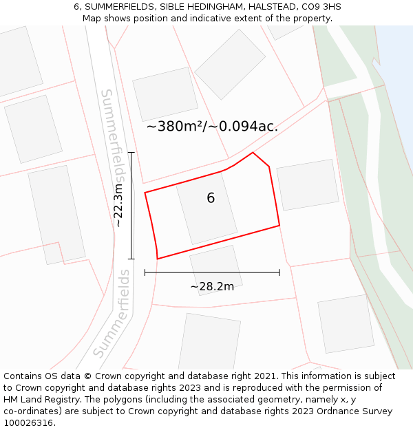 6, SUMMERFIELDS, SIBLE HEDINGHAM, HALSTEAD, CO9 3HS: Plot and title map