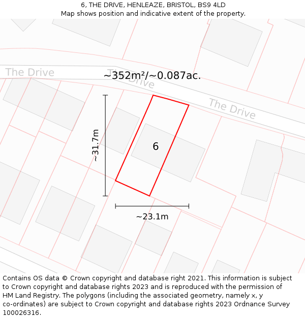 6, THE DRIVE, HENLEAZE, BRISTOL, BS9 4LD: Plot and title map