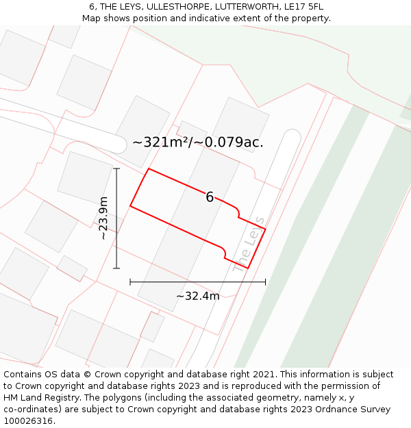 6, THE LEYS, ULLESTHORPE, LUTTERWORTH, LE17 5FL: Plot and title map