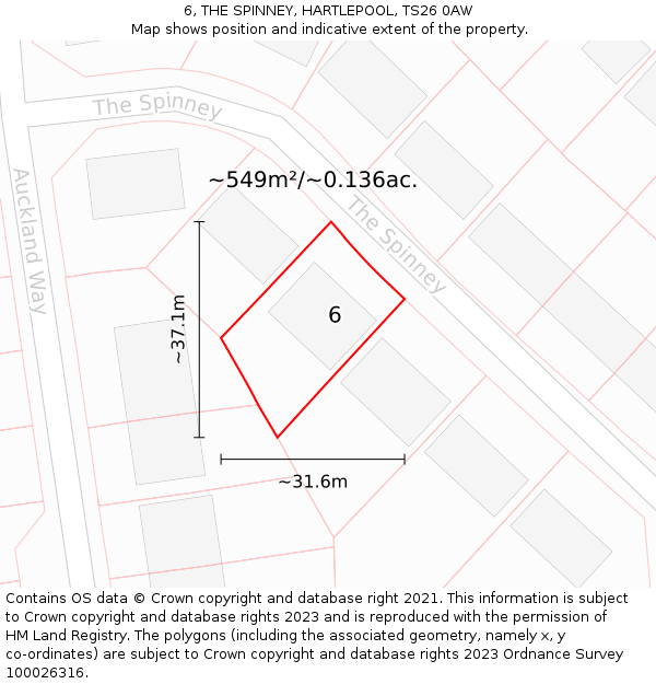 6, THE SPINNEY, HARTLEPOOL, TS26 0AW: Plot and title map