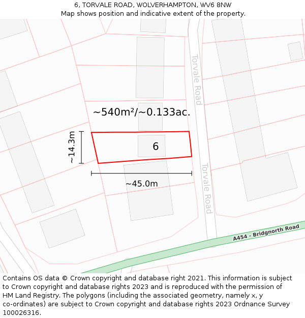 6, TORVALE ROAD, WOLVERHAMPTON, WV6 8NW: Plot and title map