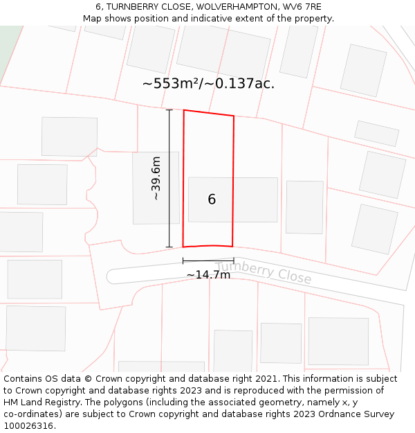 6, TURNBERRY CLOSE, WOLVERHAMPTON, WV6 7RE: Plot and title map