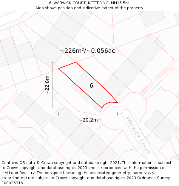 6, WARWICK COURT, KETTERING, NN15 5NL: Plot and title map