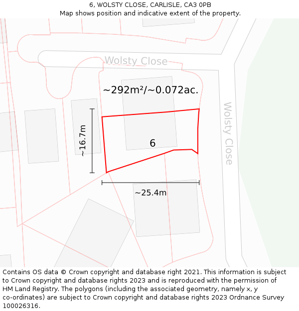 6, WOLSTY CLOSE, CARLISLE, CA3 0PB: Plot and title map