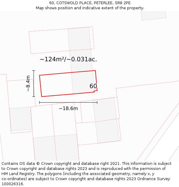 60, COTSWOLD PLACE, PETERLEE, SR8 2PE: Plot and title map