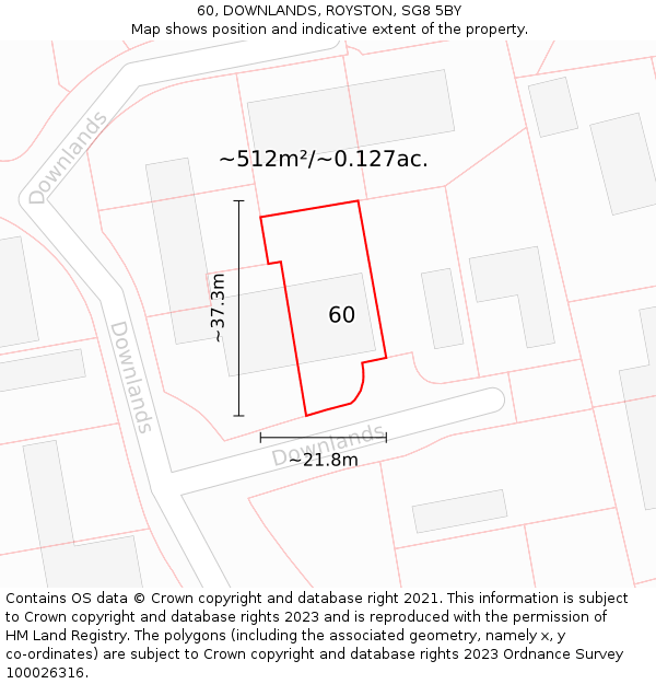 60, DOWNLANDS, ROYSTON, SG8 5BY: Plot and title map