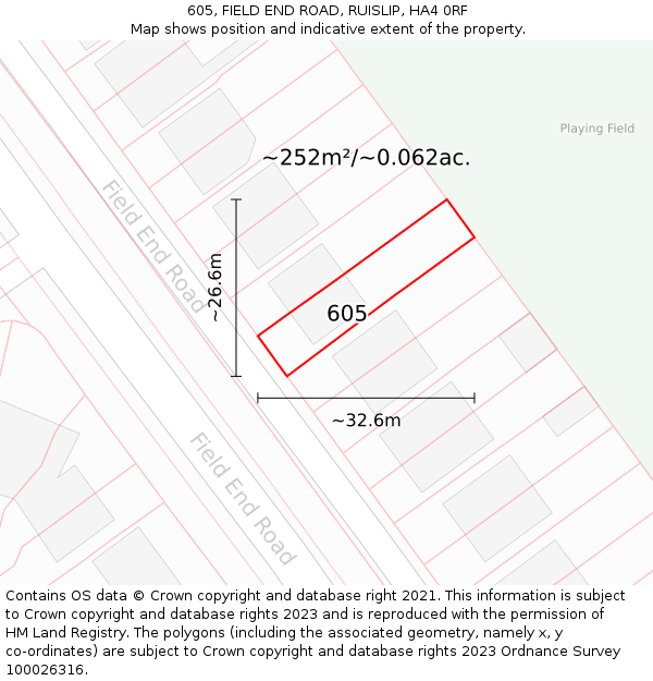 605, FIELD END ROAD, RUISLIP, HA4 0RF: Plot and title map