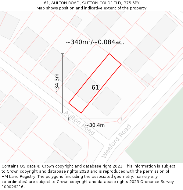 61, AULTON ROAD, SUTTON COLDFIELD, B75 5PY: Plot and title map