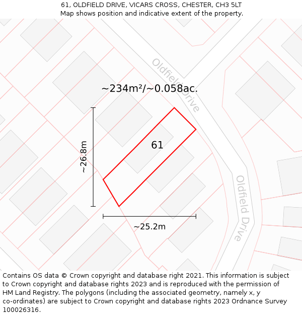 61, OLDFIELD DRIVE, VICARS CROSS, CHESTER, CH3 5LT: Plot and title map