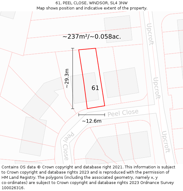 61, PEEL CLOSE, WINDSOR, SL4 3NW: Plot and title map