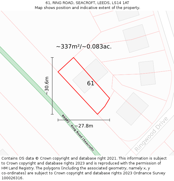 61, RING ROAD, SEACROFT, LEEDS, LS14 1AT: Plot and title map