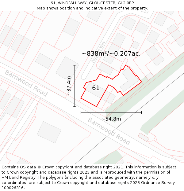61, WINDFALL WAY, GLOUCESTER, GL2 0RP: Plot and title map