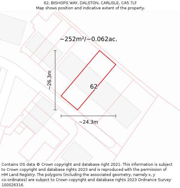 62, BISHOPS WAY, DALSTON, CARLISLE, CA5 7LF: Plot and title map