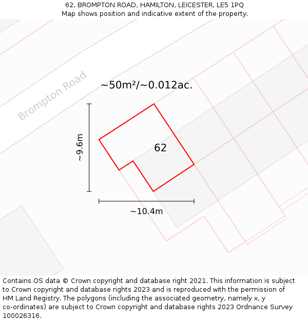 62, BROMPTON ROAD, HAMILTON, LEICESTER, LE5 1PQ: Plot and title map