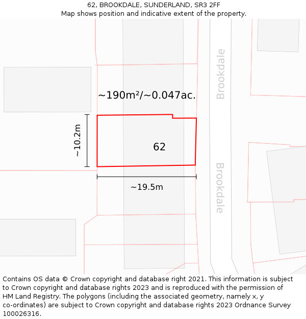62, BROOKDALE, SUNDERLAND, SR3 2FF: Plot and title map
