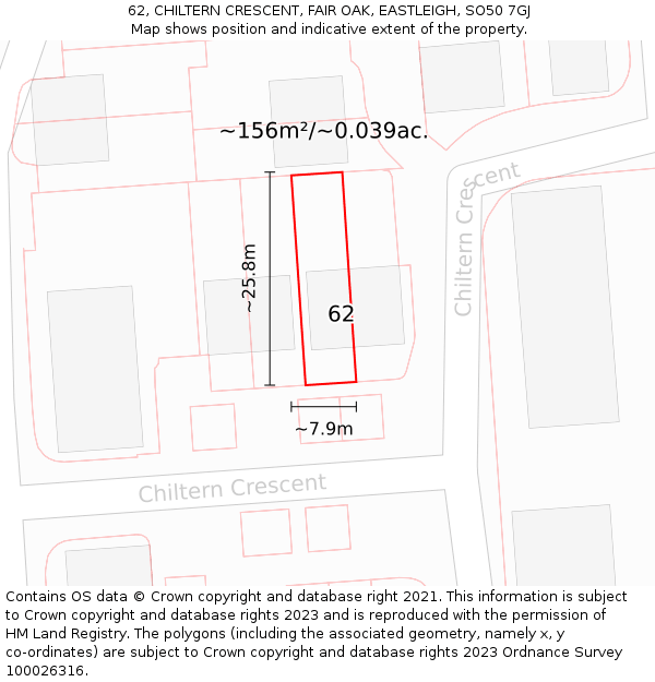 62, CHILTERN CRESCENT, FAIR OAK, EASTLEIGH, SO50 7GJ: Plot and title map