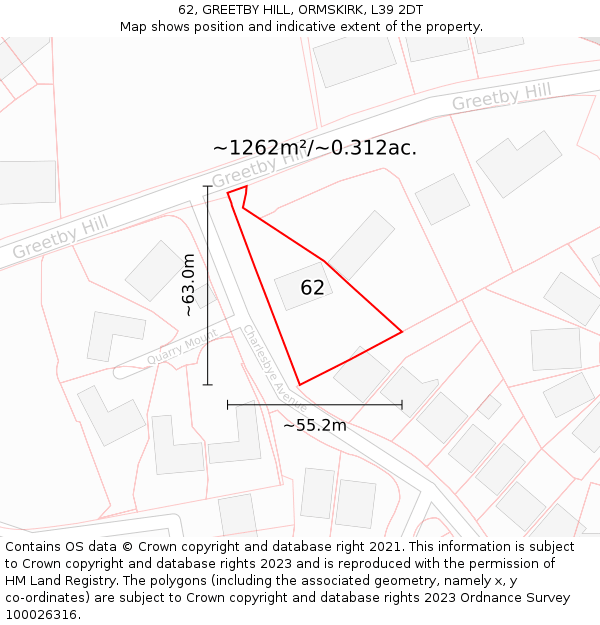 62, GREETBY HILL, ORMSKIRK, L39 2DT: Plot and title map
