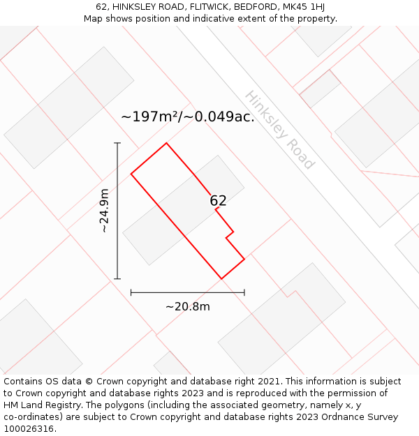 62, HINKSLEY ROAD, FLITWICK, BEDFORD, MK45 1HJ: Plot and title map