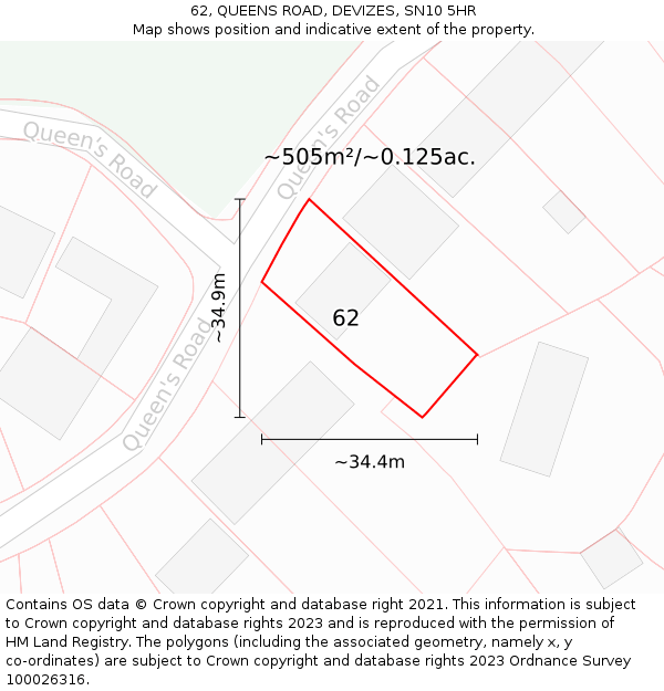 62, QUEENS ROAD, DEVIZES, SN10 5HR: Plot and title map
