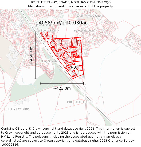 62, SETTERS WAY, ROADE, NORTHAMPTON, NN7 2QQ: Plot and title map