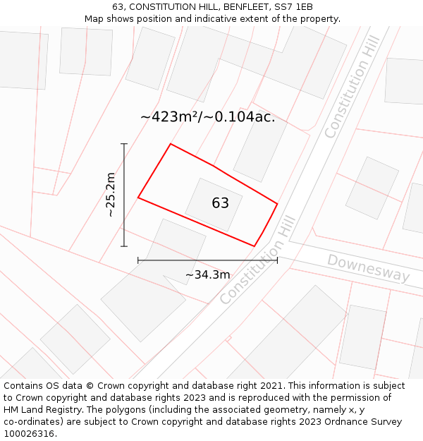 63, CONSTITUTION HILL, BENFLEET, SS7 1EB: Plot and title map