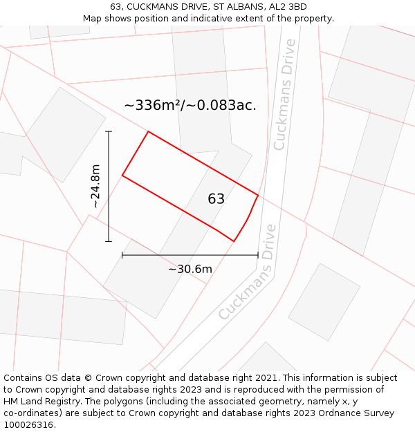 63, CUCKMANS DRIVE, ST ALBANS, AL2 3BD: Plot and title map