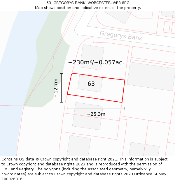 63, GREGORYS BANK, WORCESTER, WR3 8PG: Plot and title map