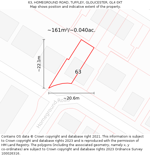 63, HOMEGROUND ROAD, TUFFLEY, GLOUCESTER, GL4 0XT: Plot and title map