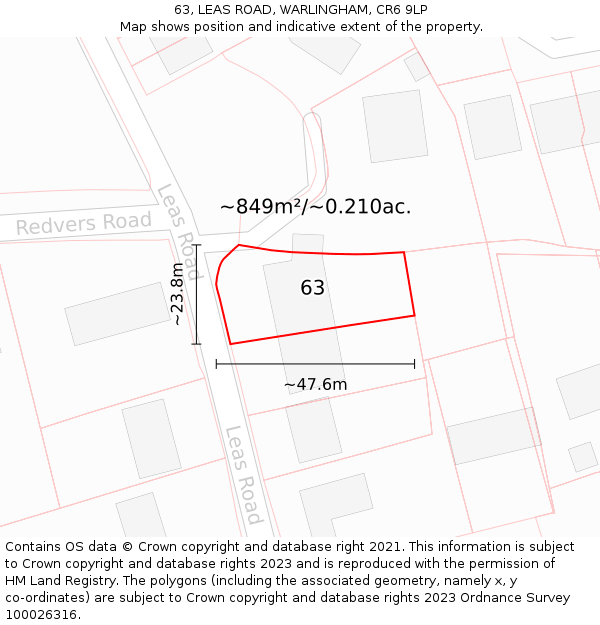 63, LEAS ROAD, WARLINGHAM, CR6 9LP: Plot and title map