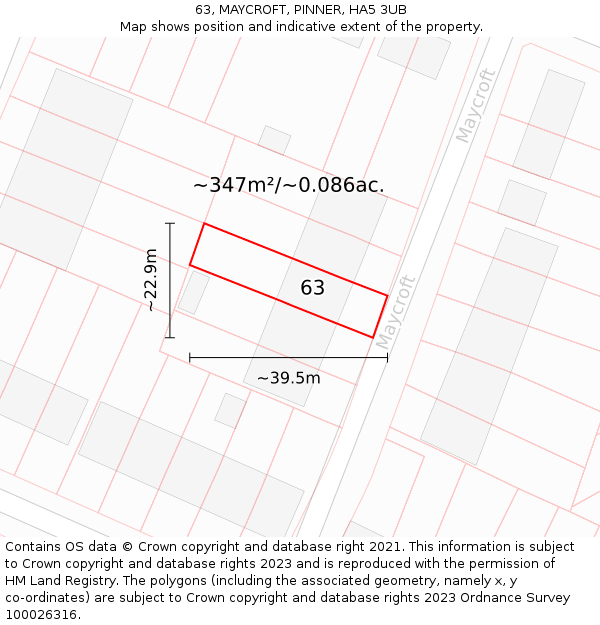 63, MAYCROFT, PINNER, HA5 3UB: Plot and title map
