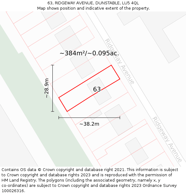 63, RIDGEWAY AVENUE, DUNSTABLE, LU5 4QL: Plot and title map