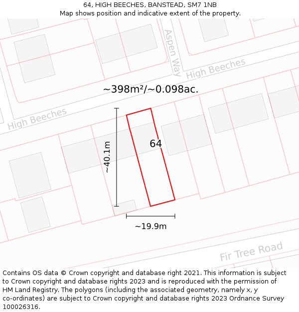 64, HIGH BEECHES, BANSTEAD, SM7 1NB: Plot and title map