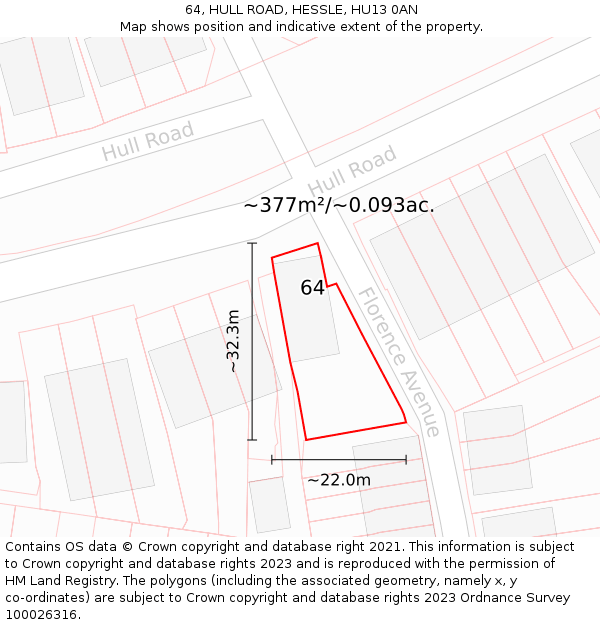 64, HULL ROAD, HESSLE, HU13 0AN: Plot and title map