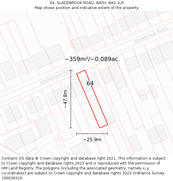 64, SLADEBROOK ROAD, BATH, BA2 1LR: Plot and title map