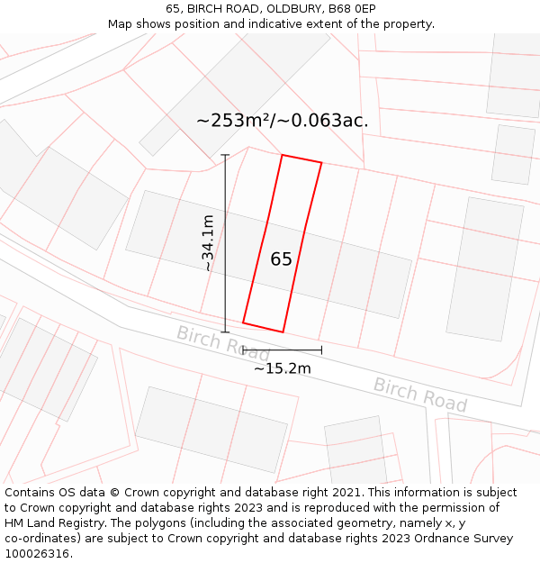 65, BIRCH ROAD, OLDBURY, B68 0EP: Plot and title map
