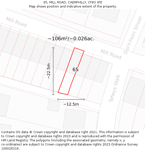 65, MILL ROAD, CAERPHILLY, CF83 3FE: Plot and title map