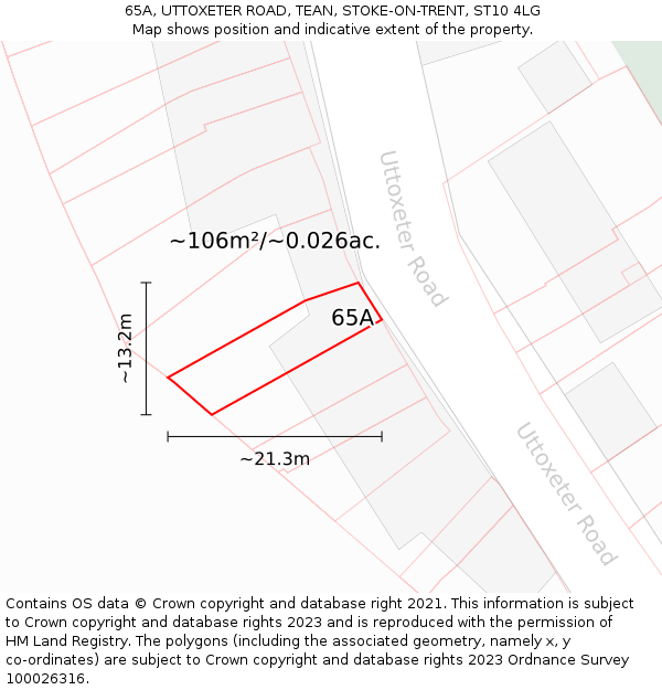 65A, UTTOXETER ROAD, TEAN, STOKE-ON-TRENT, ST10 4LG: Plot and title map