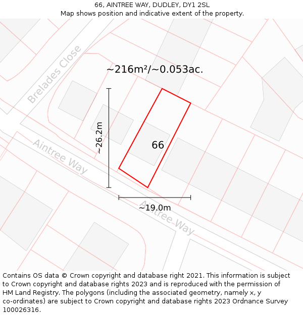 66, AINTREE WAY, DUDLEY, DY1 2SL: Plot and title map