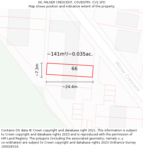 66, MILNER CRESCENT, COVENTRY, CV2 2FD: Plot and title map
