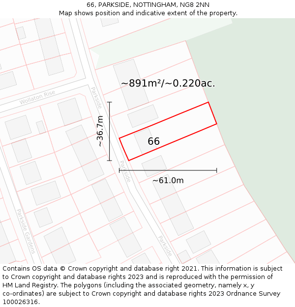 66, PARKSIDE, NOTTINGHAM, NG8 2NN: Plot and title map