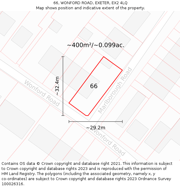 66, WONFORD ROAD, EXETER, EX2 4LQ: Plot and title map