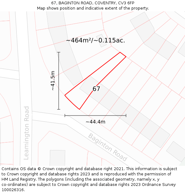 67, BAGINTON ROAD, COVENTRY, CV3 6FP: Plot and title map