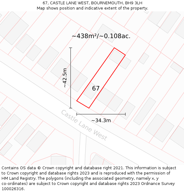 67, CASTLE LANE WEST, BOURNEMOUTH, BH9 3LH: Plot and title map