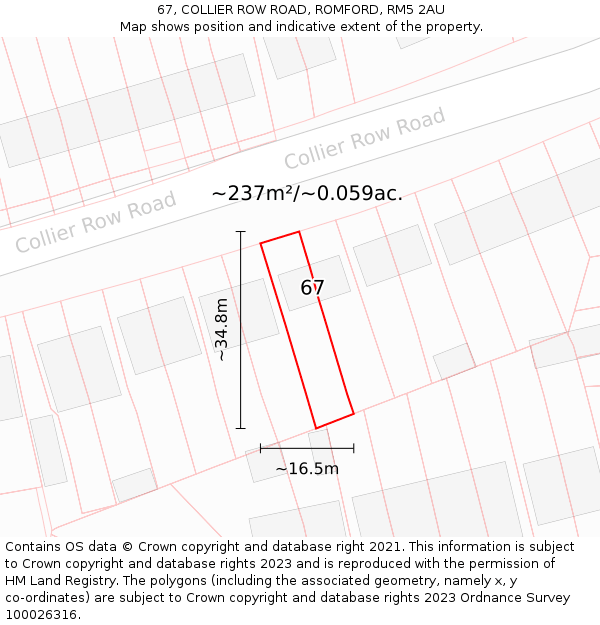 67, COLLIER ROW ROAD, ROMFORD, RM5 2AU: Plot and title map