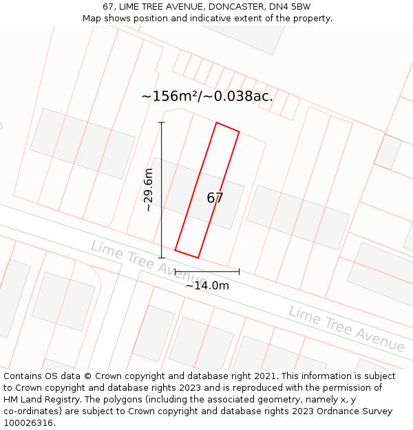 67, LIME TREE AVENUE, DONCASTER, DN4 5BW: Plot and title map