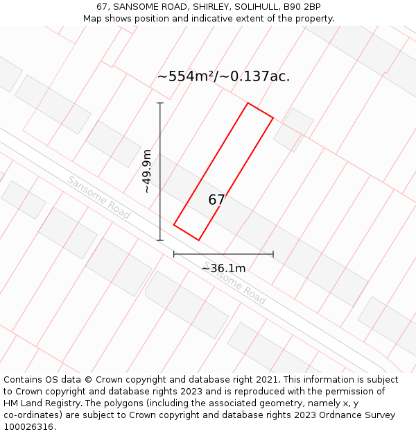 67, SANSOME ROAD, SHIRLEY, SOLIHULL, B90 2BP: Plot and title map