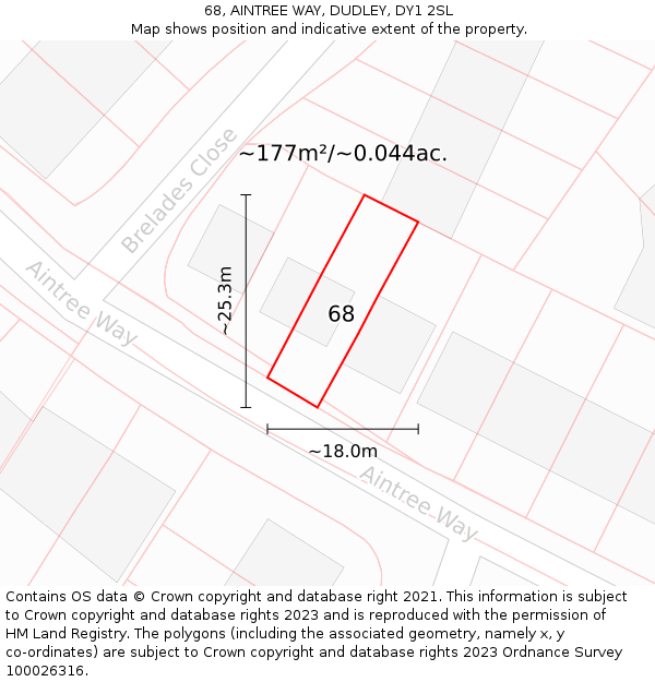 68, AINTREE WAY, DUDLEY, DY1 2SL: Plot and title map