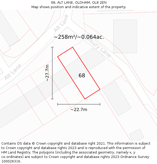 68, ALT LANE, OLDHAM, OL8 2EN: Plot and title map